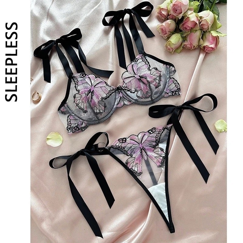 Butterfly Embroidery Lace wired bikini set